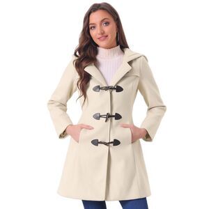 Winter Overcoat Mid-thigh Hooded Toggle Duffle Long Coat Beige